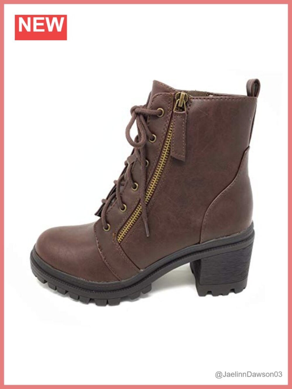 Faux Leather Lace Up High Chunky Heel Ankle Booties